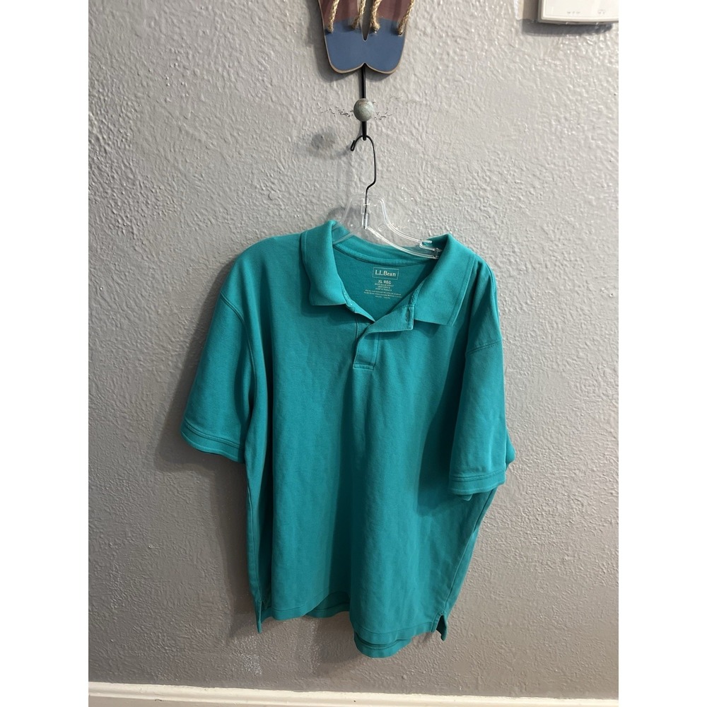 LL Bean Mens Polo Shirt Bluish Green Cotton Short Sleeve Size XL